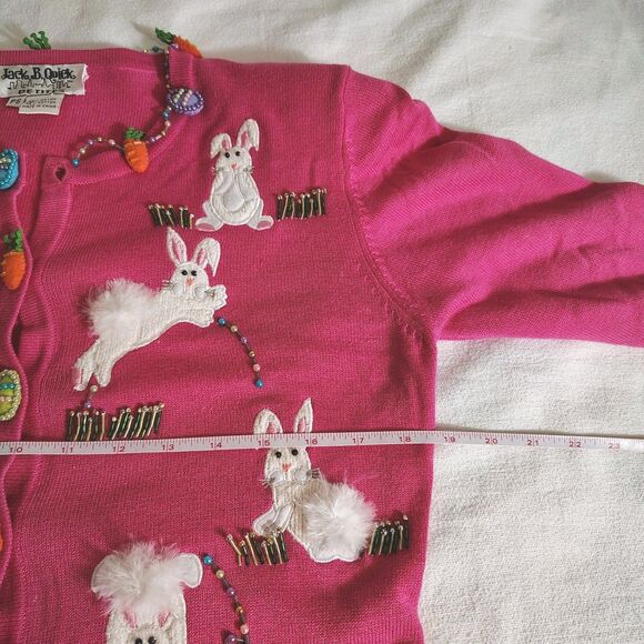 Vtg Jack B. Quick Bunny Rabbit Easter Eggs Cardigan Womens Bright Beaded Small P - Picture 8 of 9